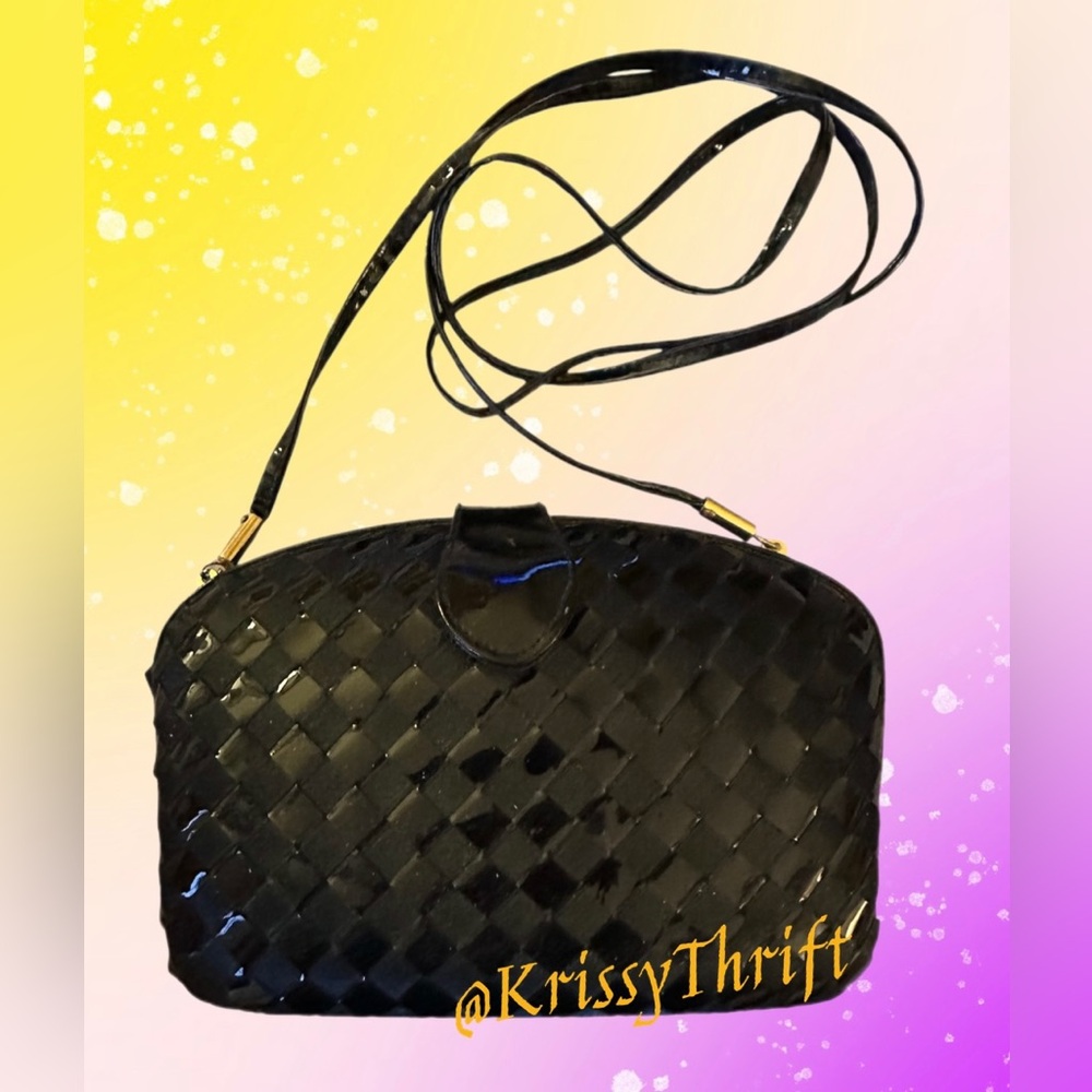 Lisette Vintage Black Woven Leather Hard Case Crossbody/Clutch